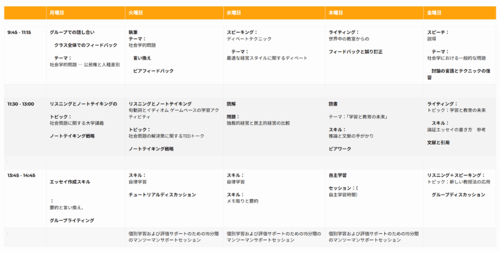 Time table EAP